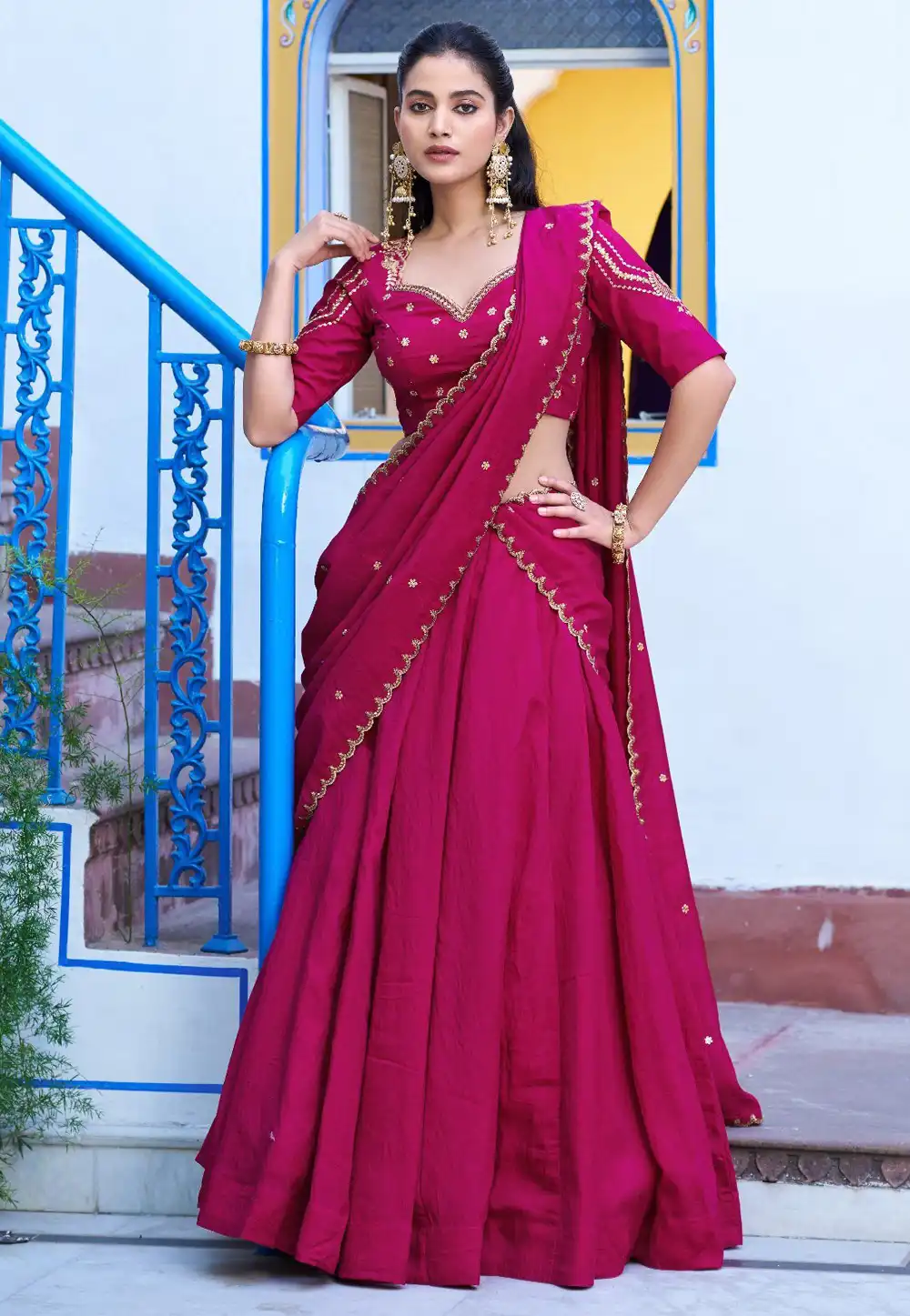 Magenta Silk Circular Lehenga Choli 330396