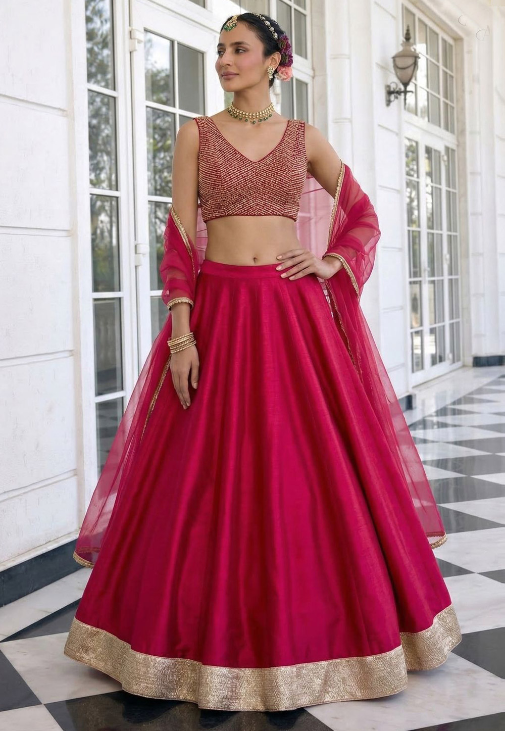 Magenta Silk Circular Lehenga Choli 326557