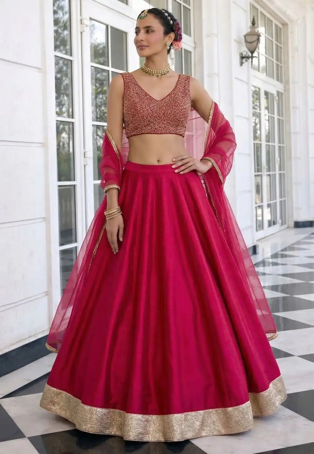 Magenta Silk Circular Lehenga Choli 326557