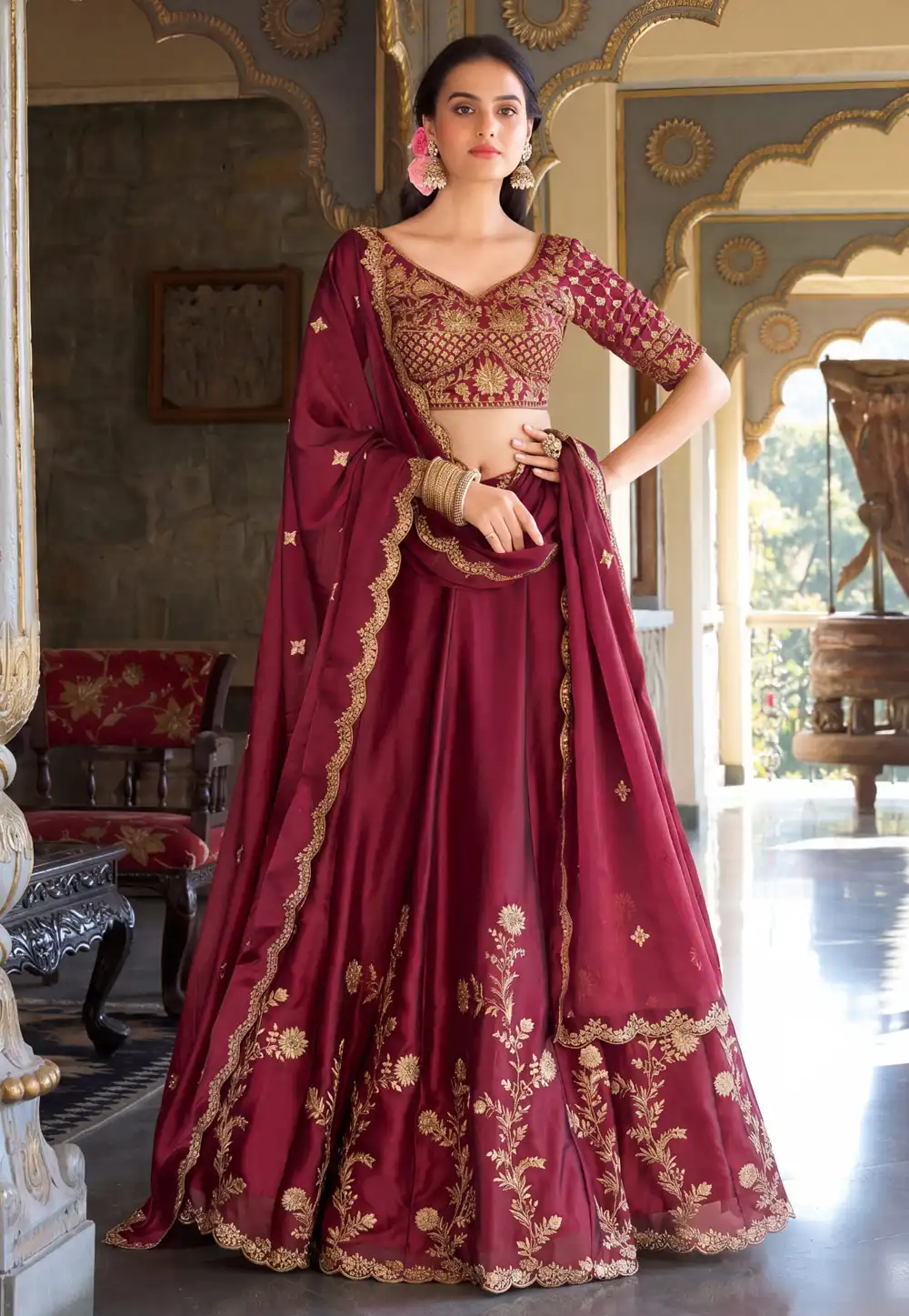 Magenta Silk Circular Lehenga Choli 329262