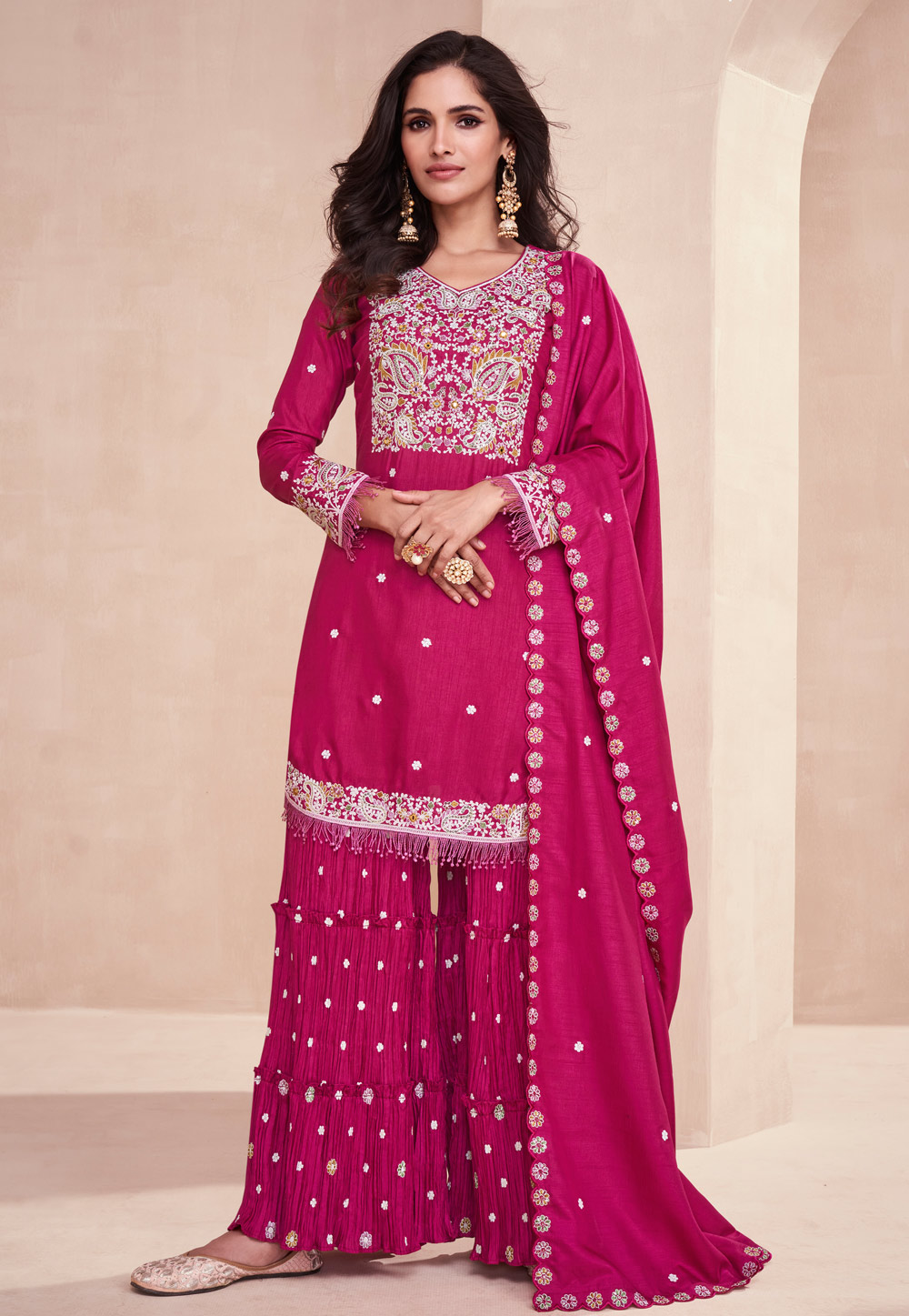Magenta Silk Gharara Suit 279366