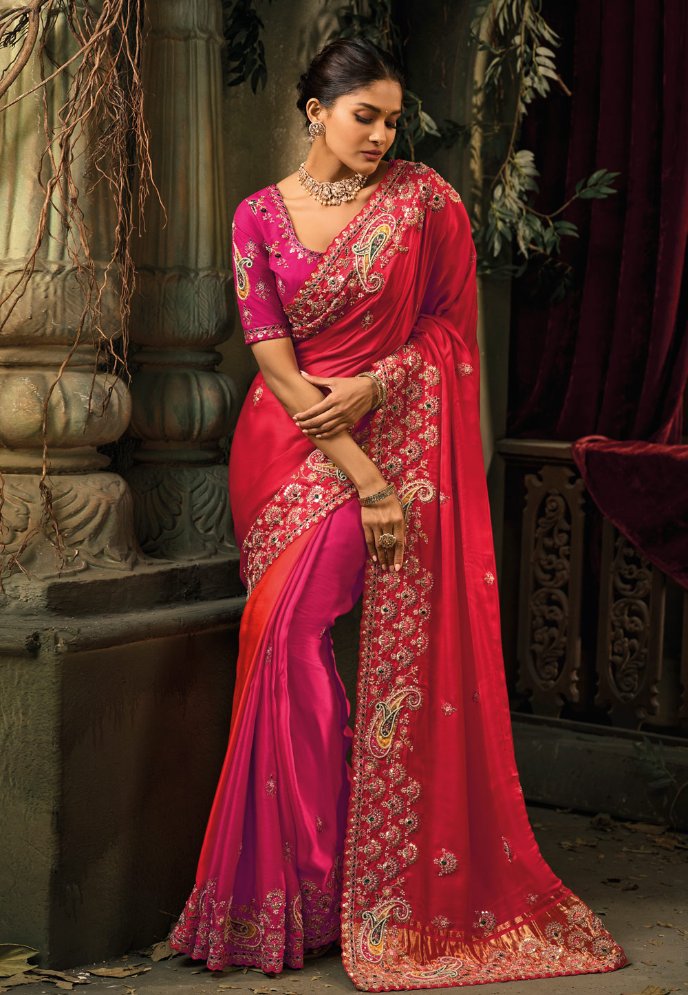 Magenta Silk Half N Half Saree 323238