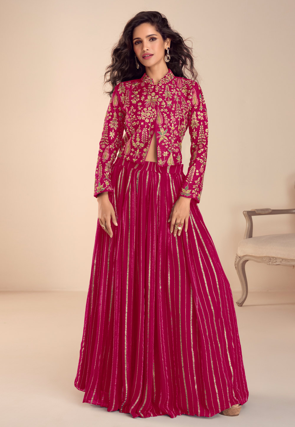 Magenta Silk Indo Western Lehenga Choli 326820