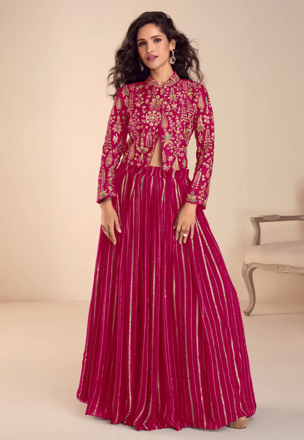 Magenta Silk Indo Western Lehenga Choli 326820
