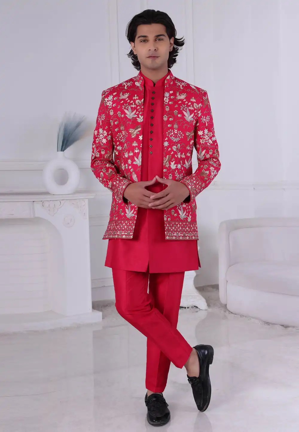 Magenta Silk Indo Western Suit 314996