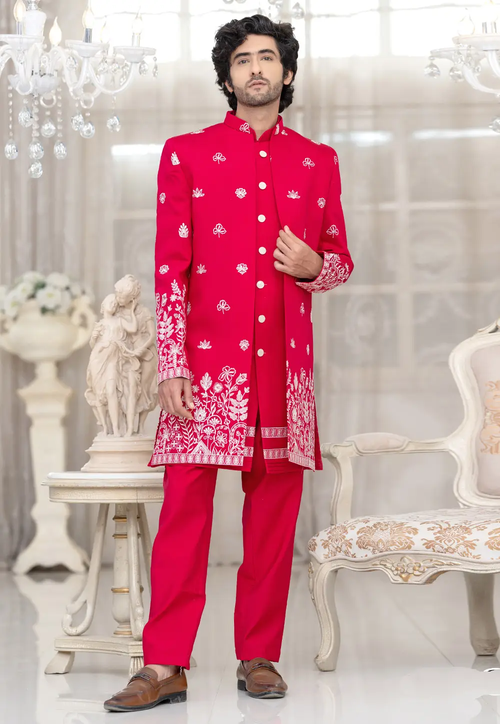 Magenta Silk Indo Western Suit 336524