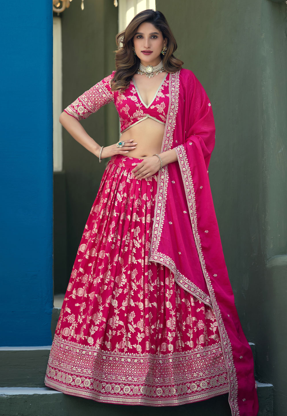 Magenta Silk Jacquard Lehenga Choli 320765