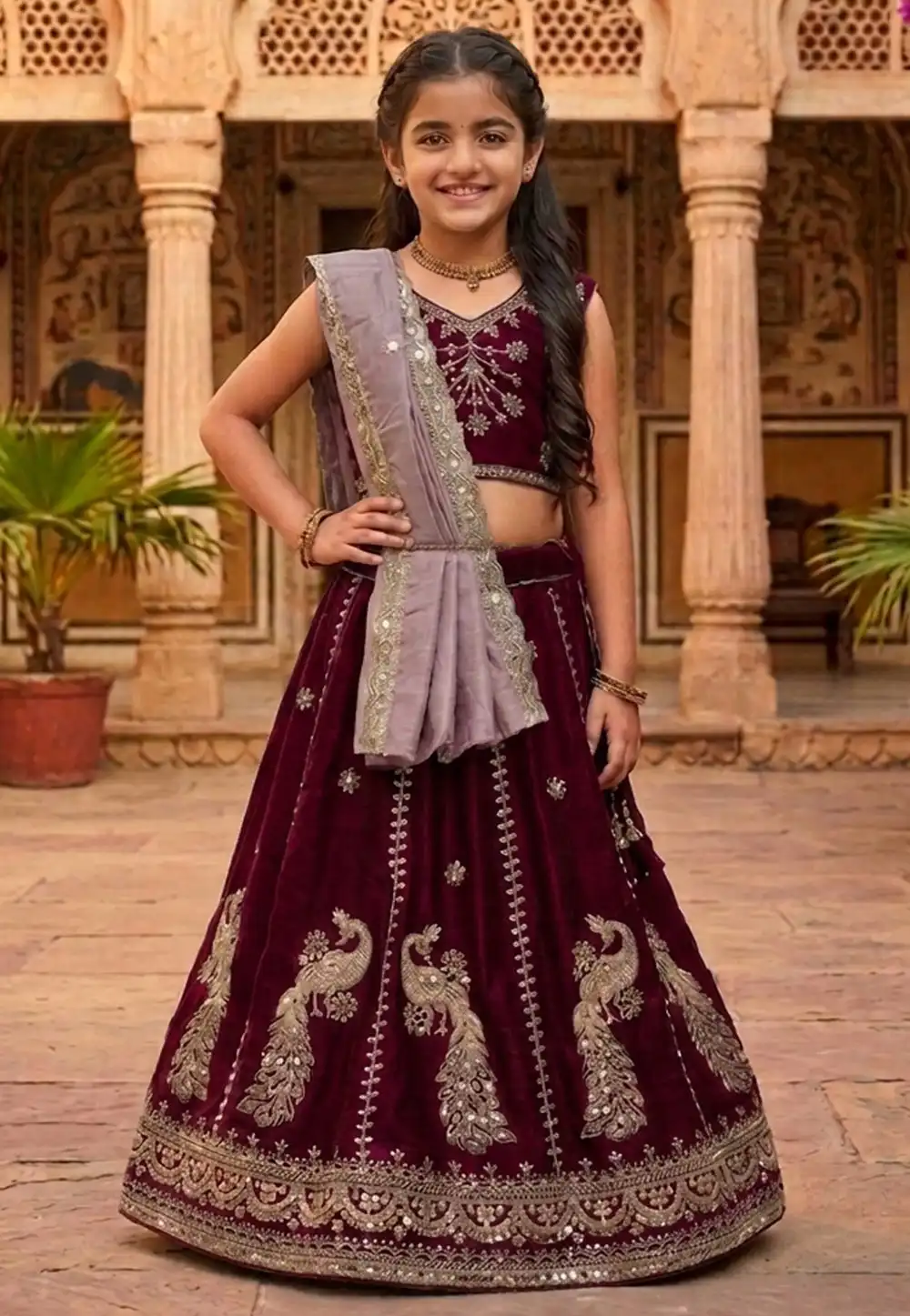 Magenta Silk Kids Lehenga Choli 328275