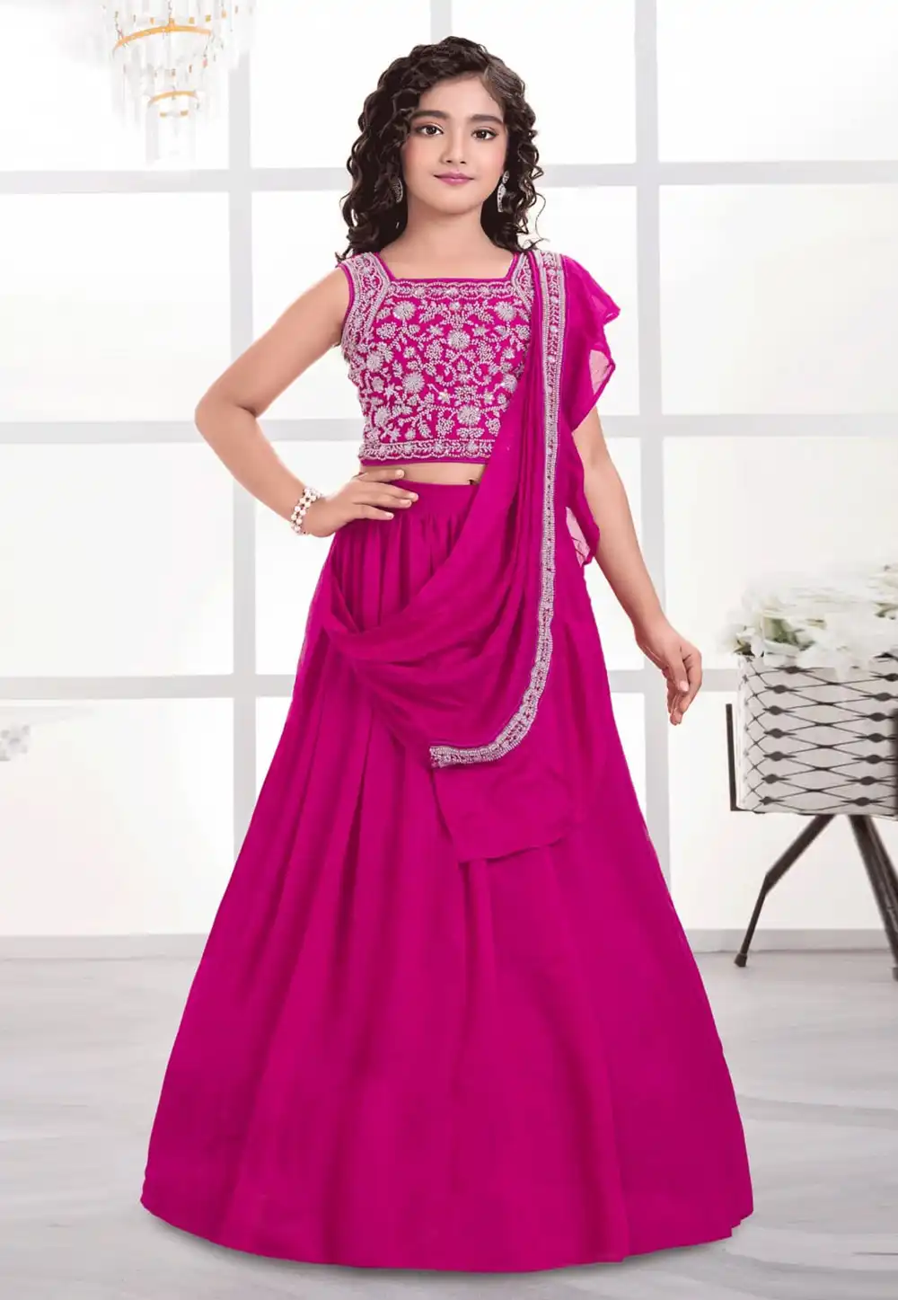 Magenta Silk Kids Lehenga Choli 325191