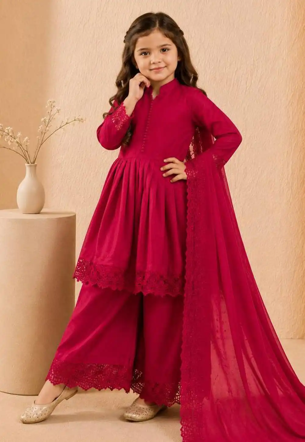 Magenta Silk Kids Palazzo Suit 330220