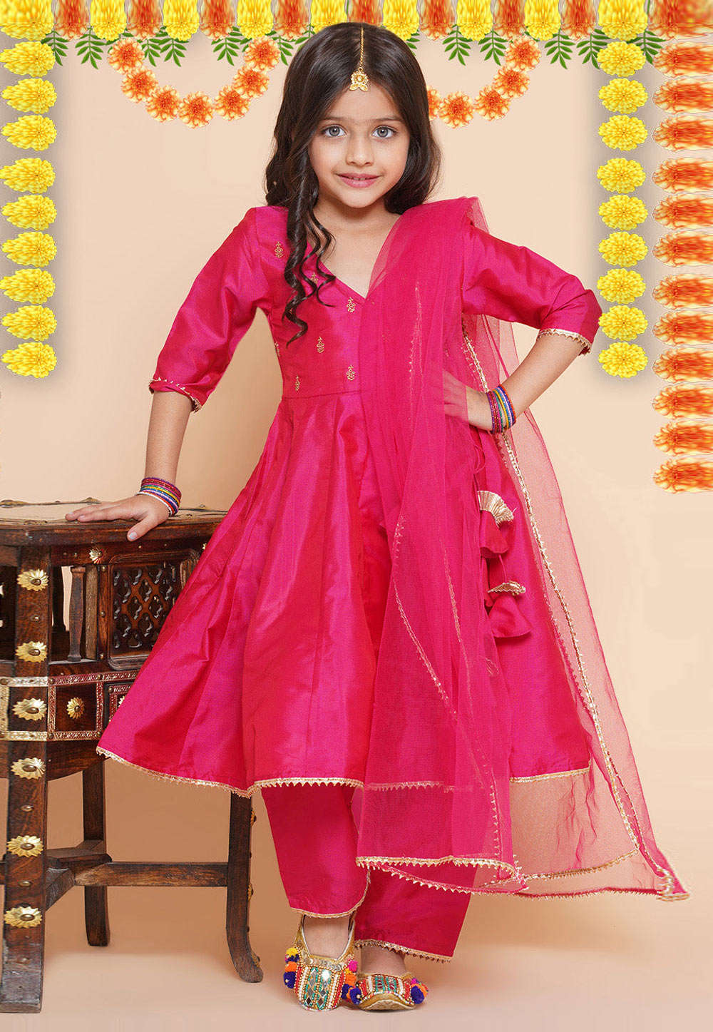 Magenta Silk Kids Palazzo Suit 282635
