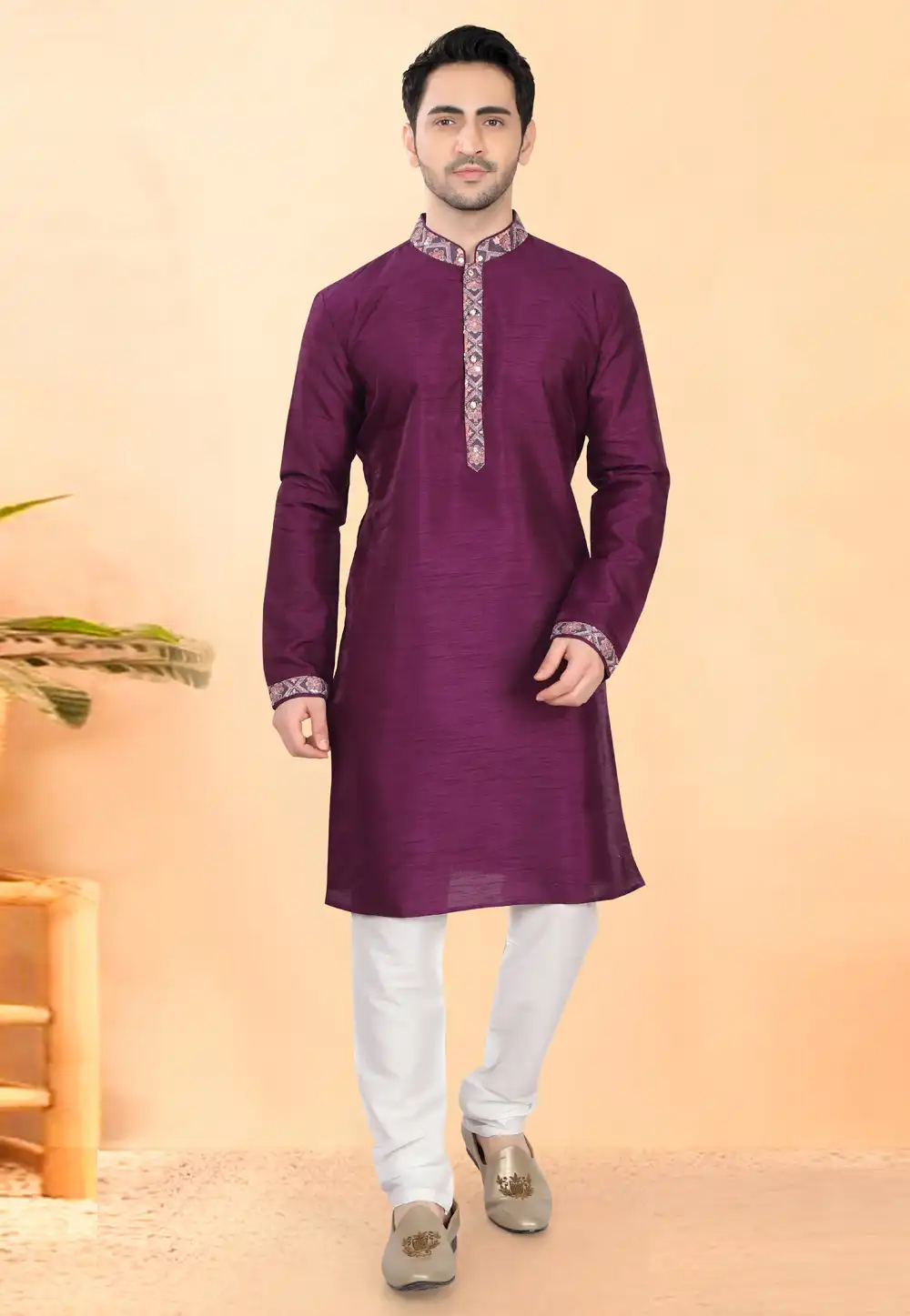 Magenta Silk Kurta Pajama 307934