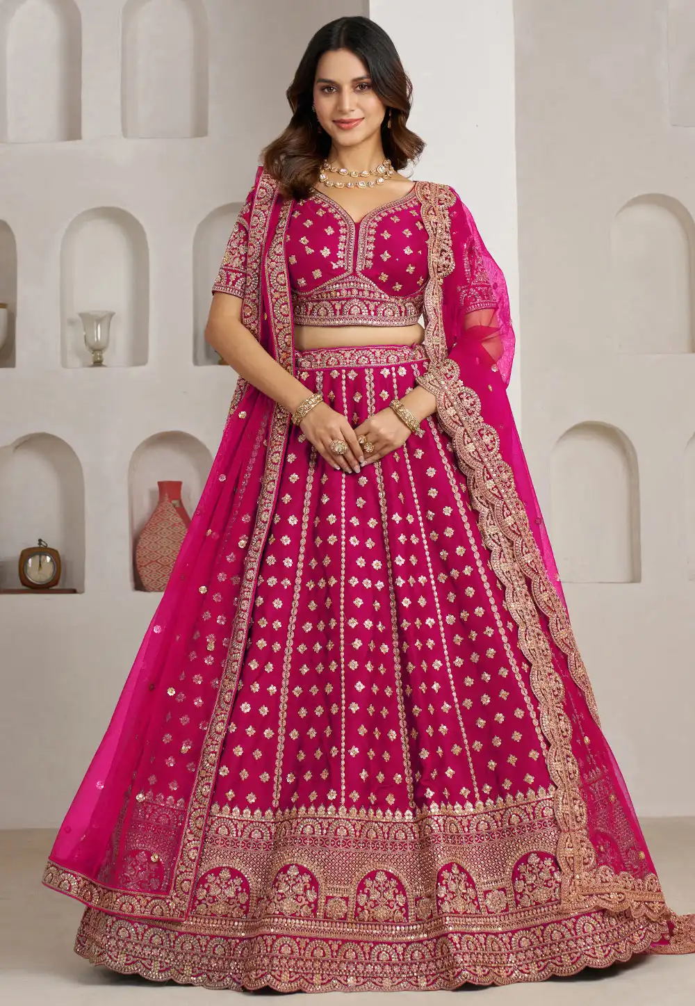 Magenta Silk Lehenga Choli For Wedding 329386