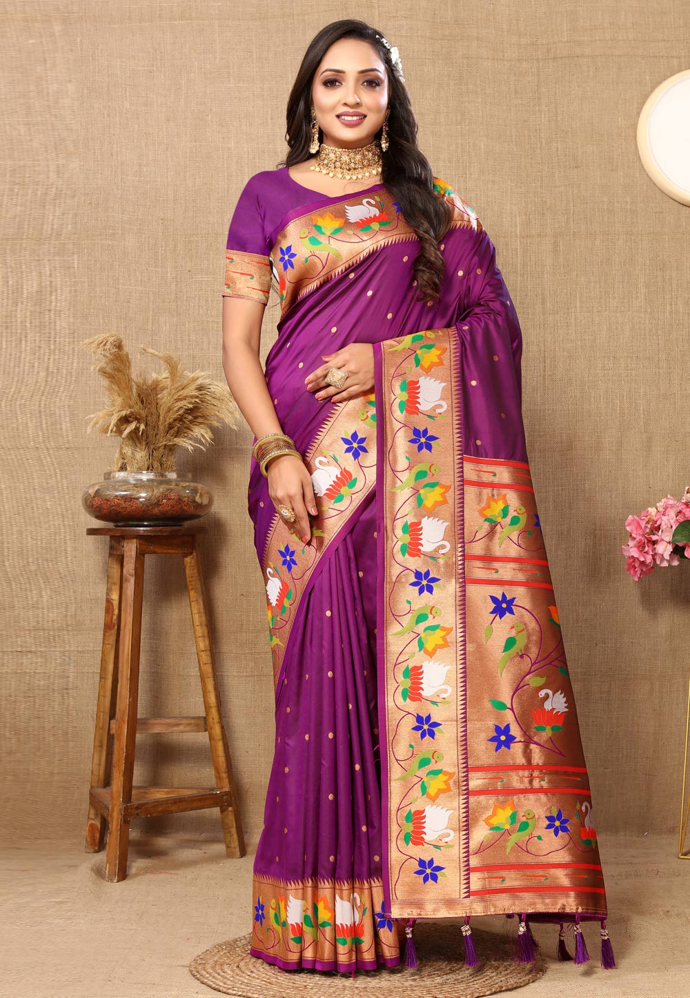 Magenta Silk Paithani Saree 308363