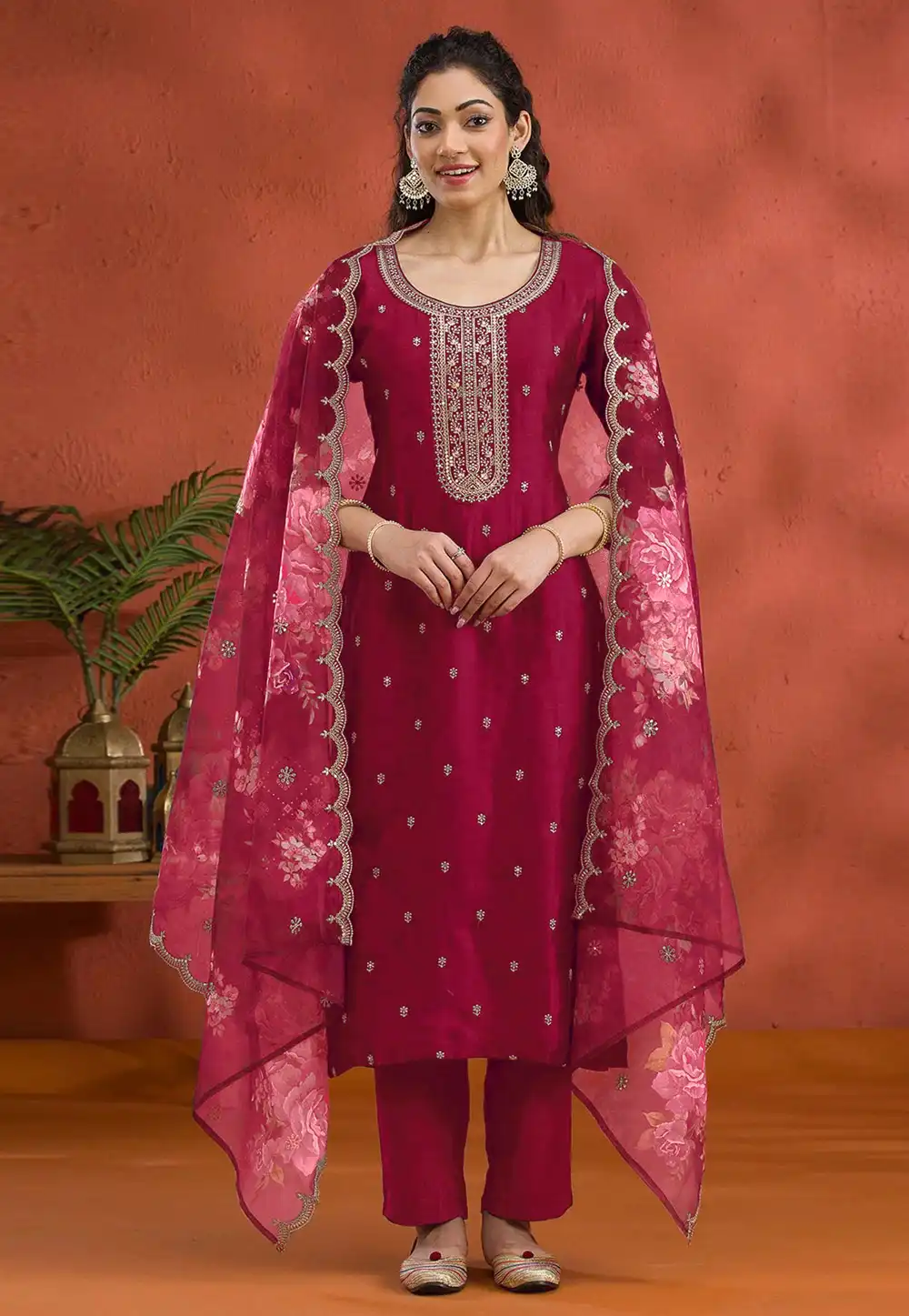 Magenta Silk Pakistani Suit 313720