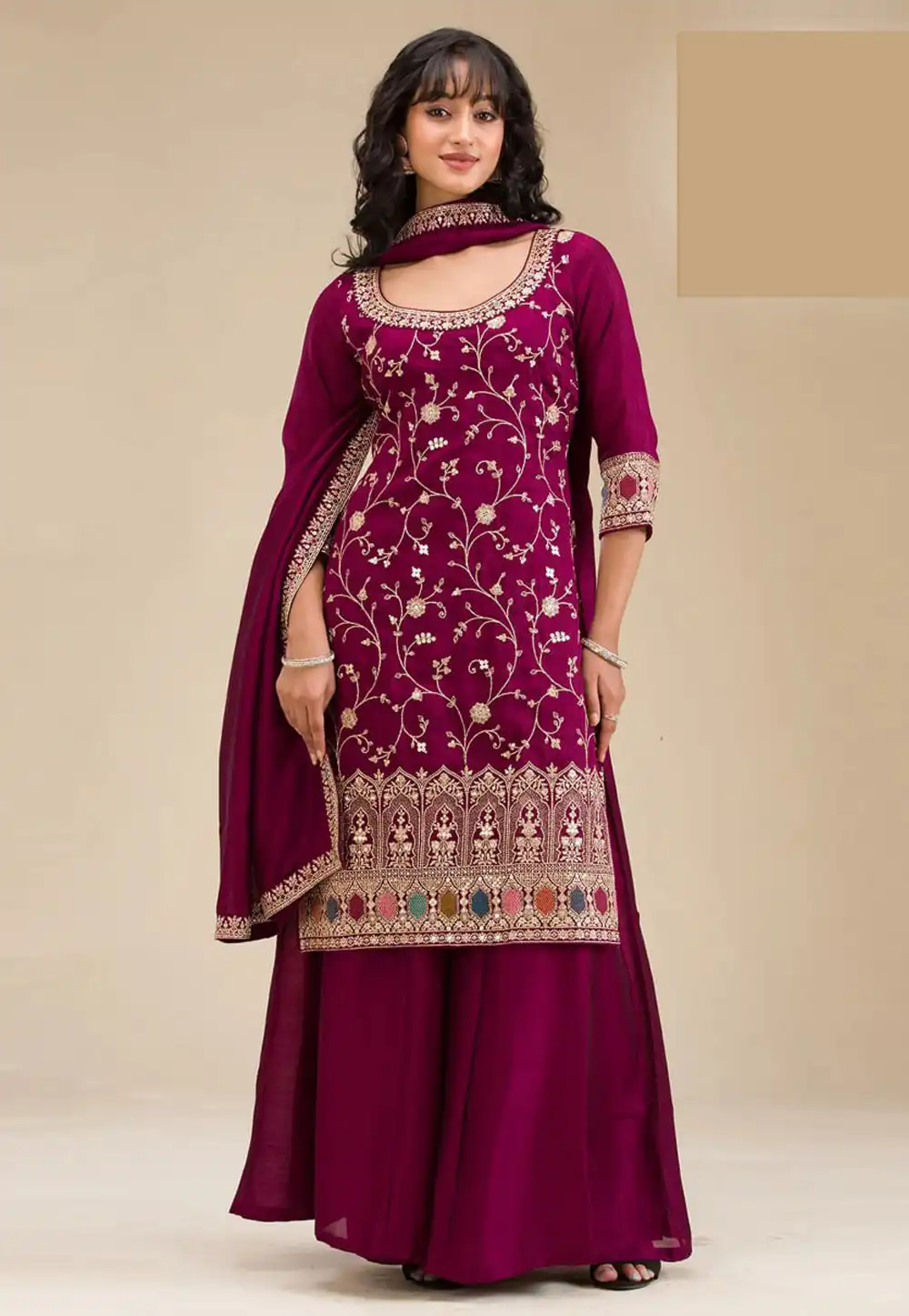 Magenta Silk Palazzo Suit 317286