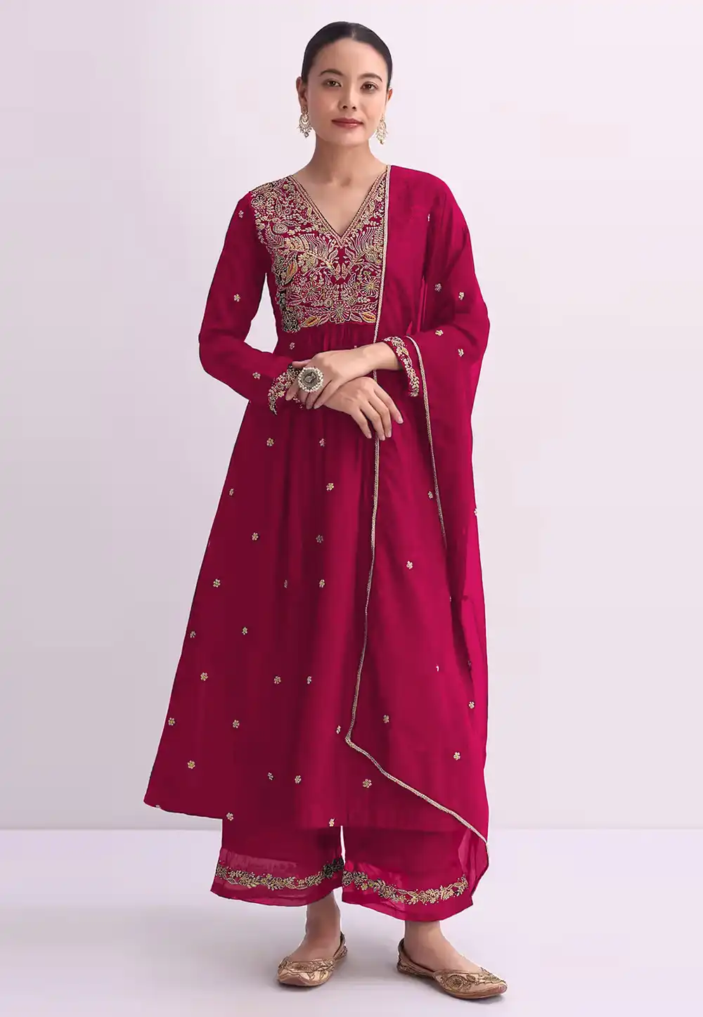 Magenta Silk Palazzo Suit 324860