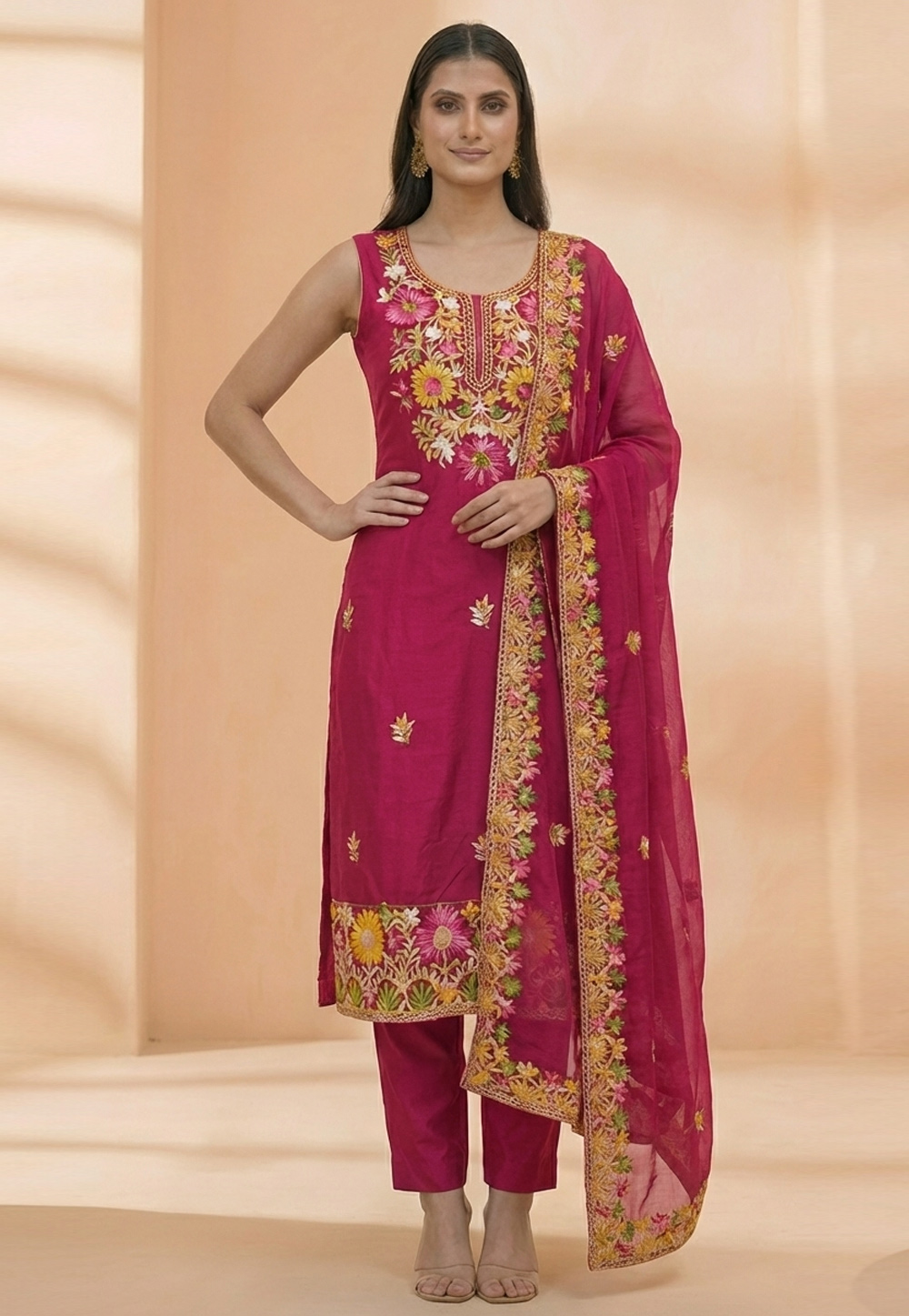 Magenta Silk Pant Style Suit 322581
