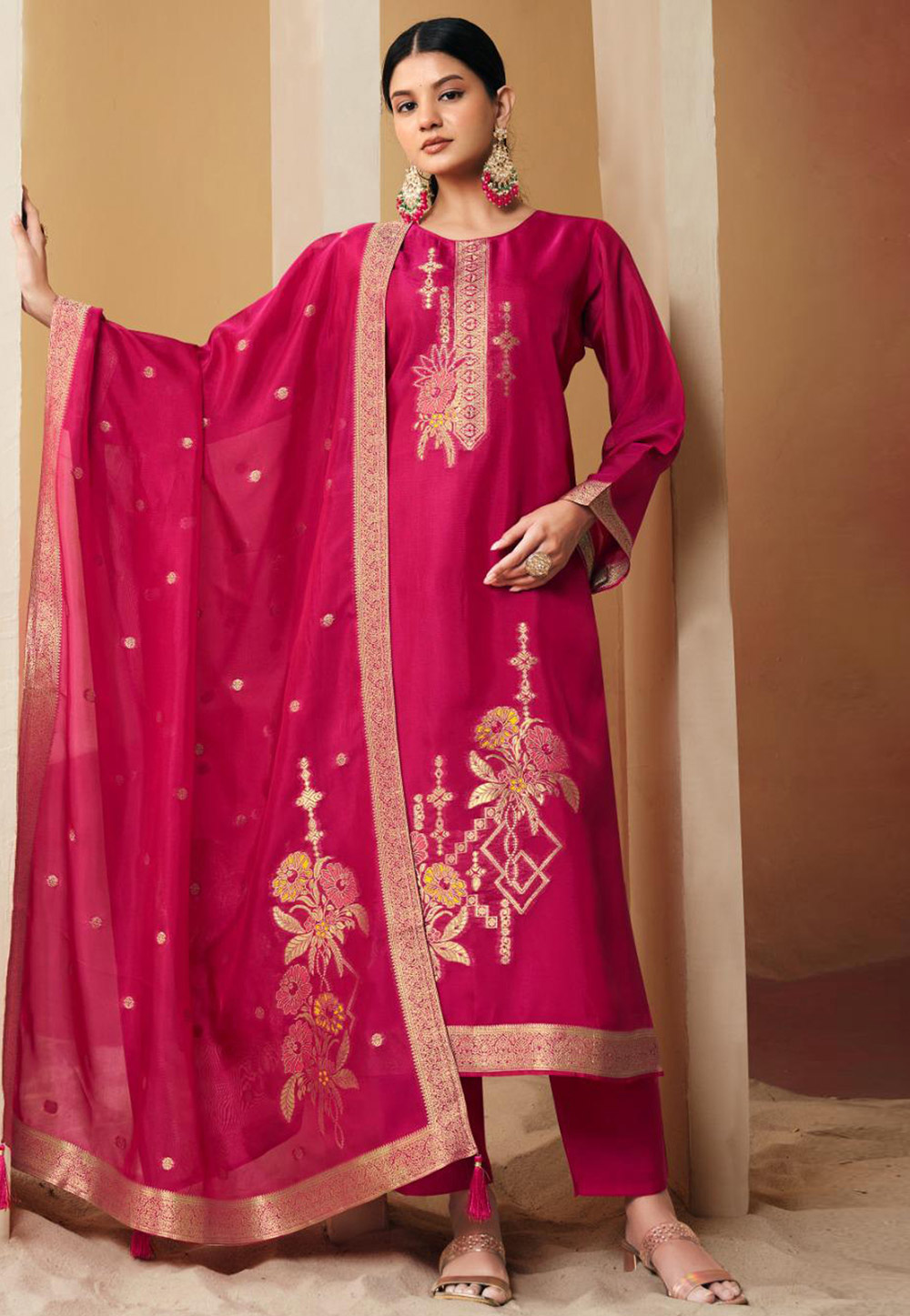 Magenta Silk Pant Style Suit 309510
