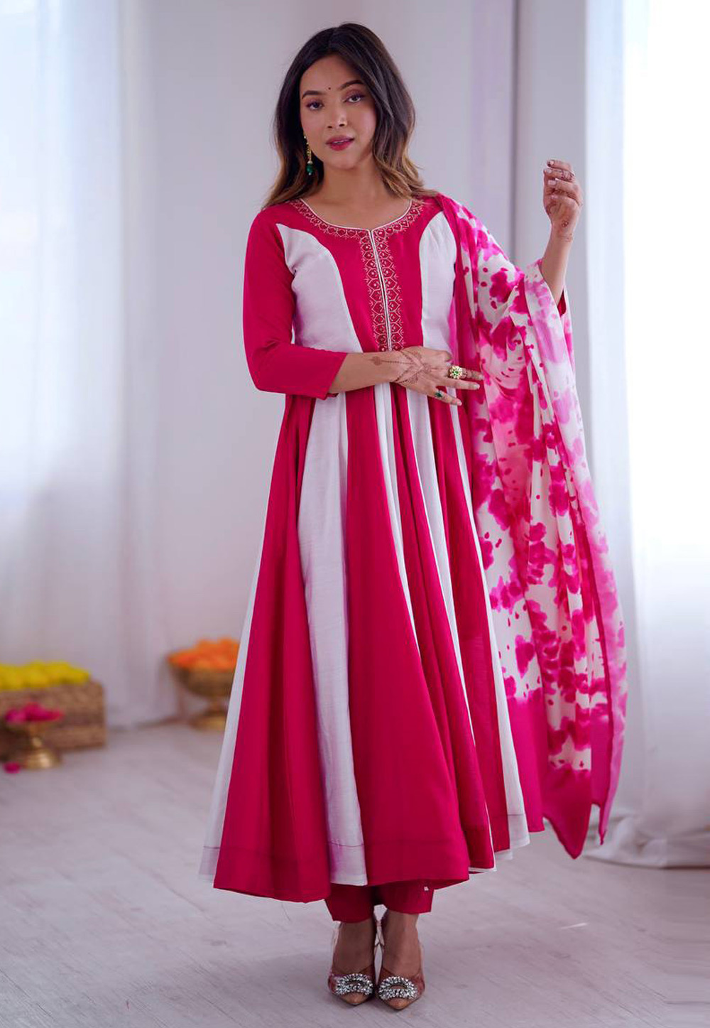 Magenta Silk Readymade Anarkali Suit 320769