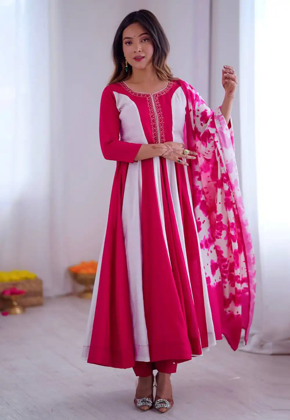 Magenta Silk Readymade Anarkali Suit 320769