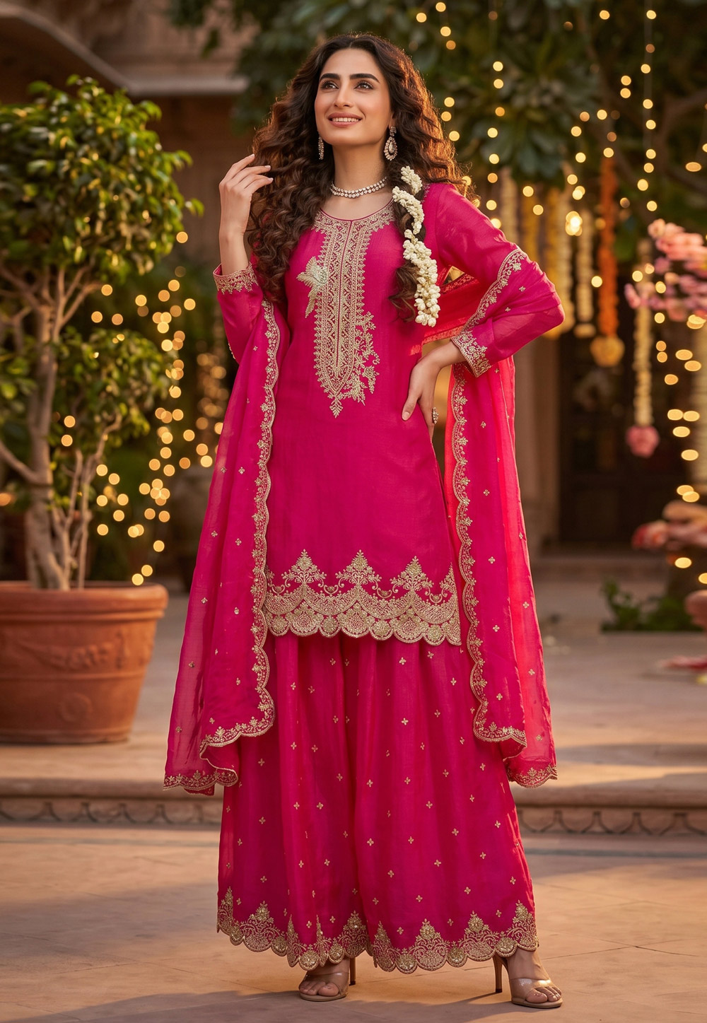 Magenta Silk Readymade Gharara Suit 328687