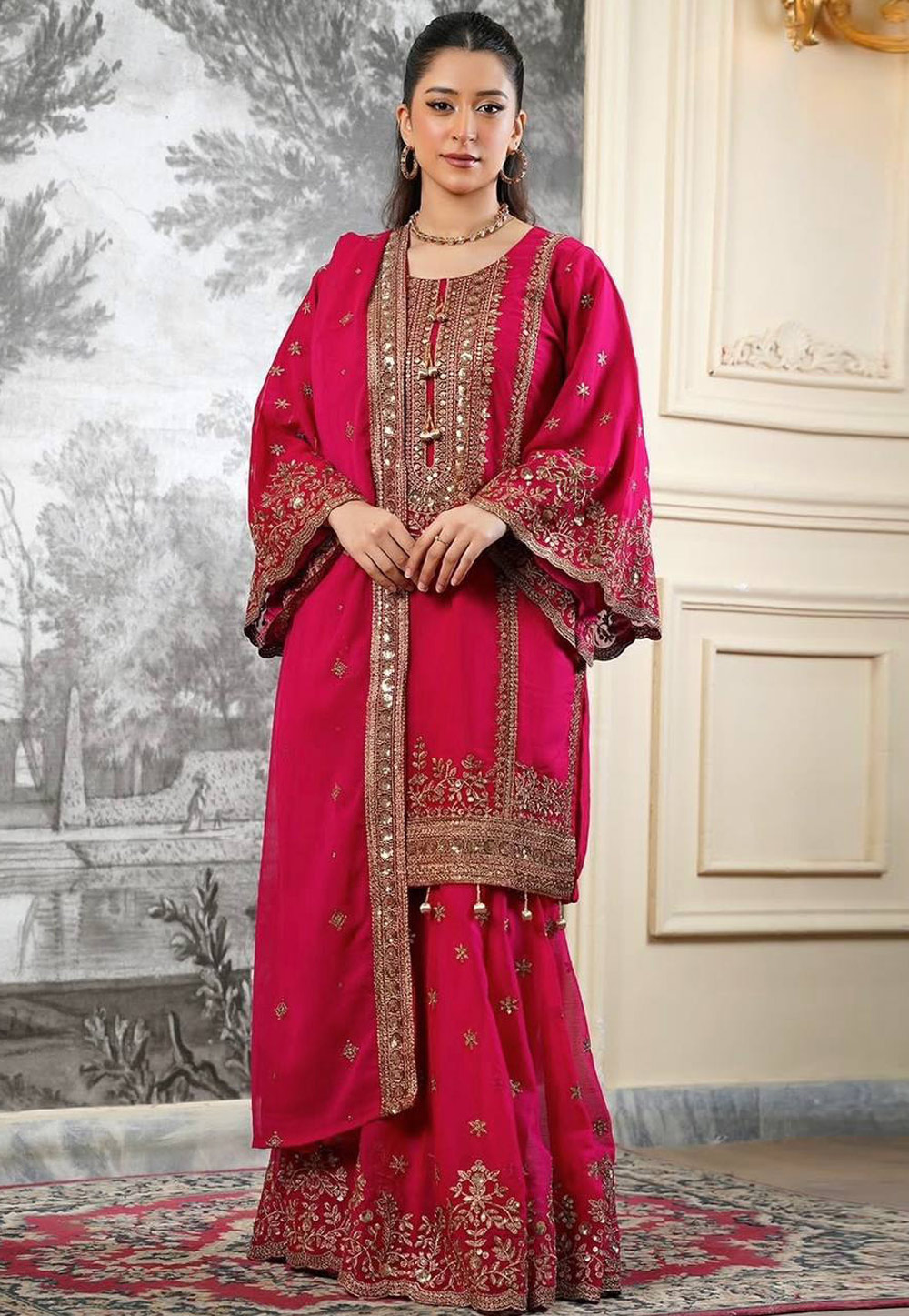 Magenta Silk Readymade Gharara Suit 328236