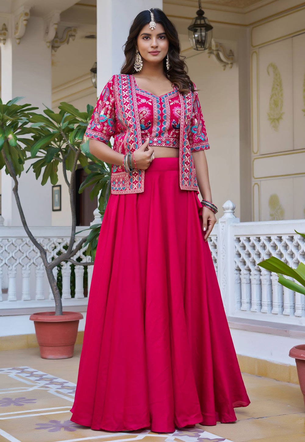 Magenta Silk Readymade Jacket Style Lehenga Choli 320070