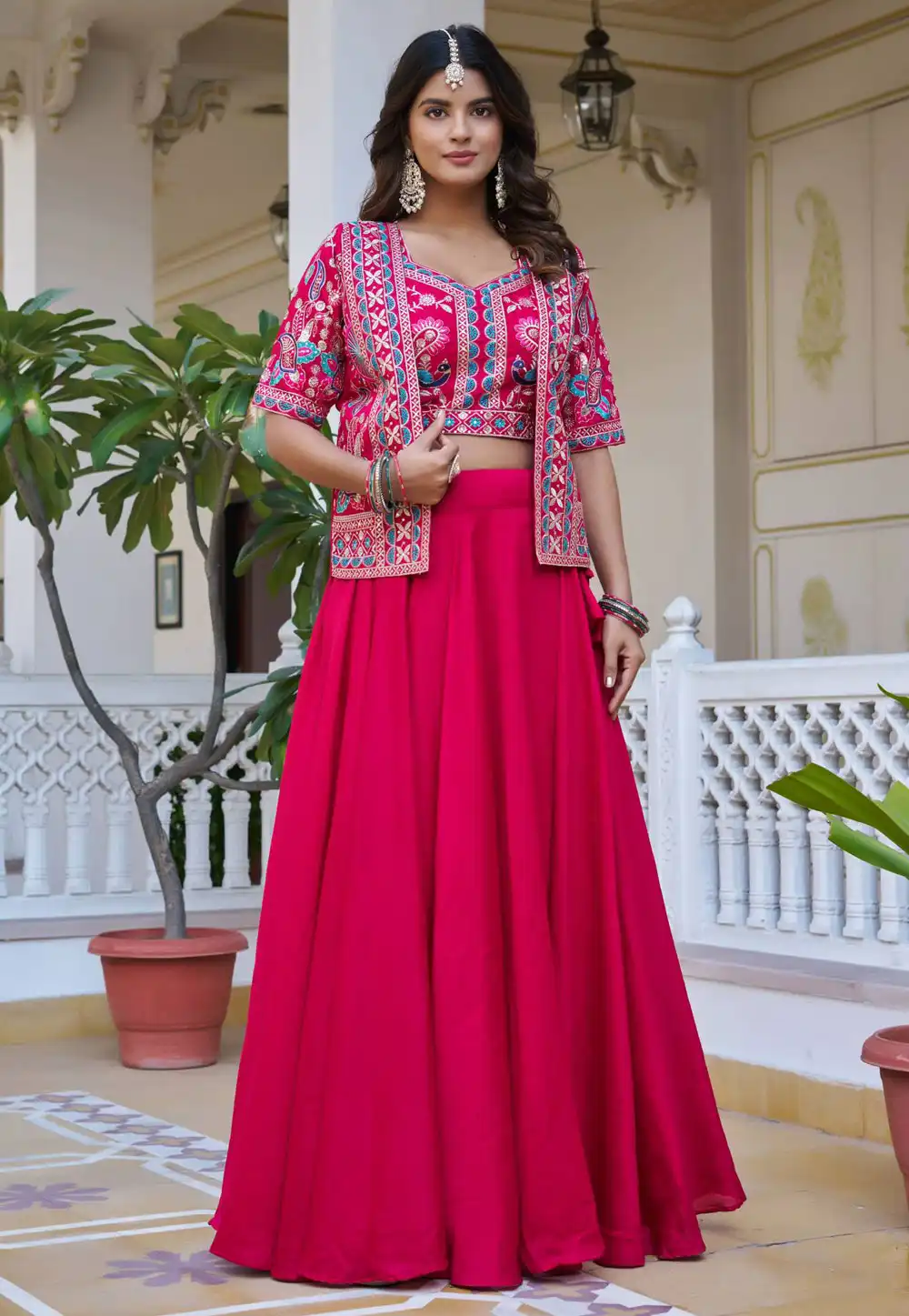 Magenta Silk Readymade Jacket Style Lehenga Choli 320070