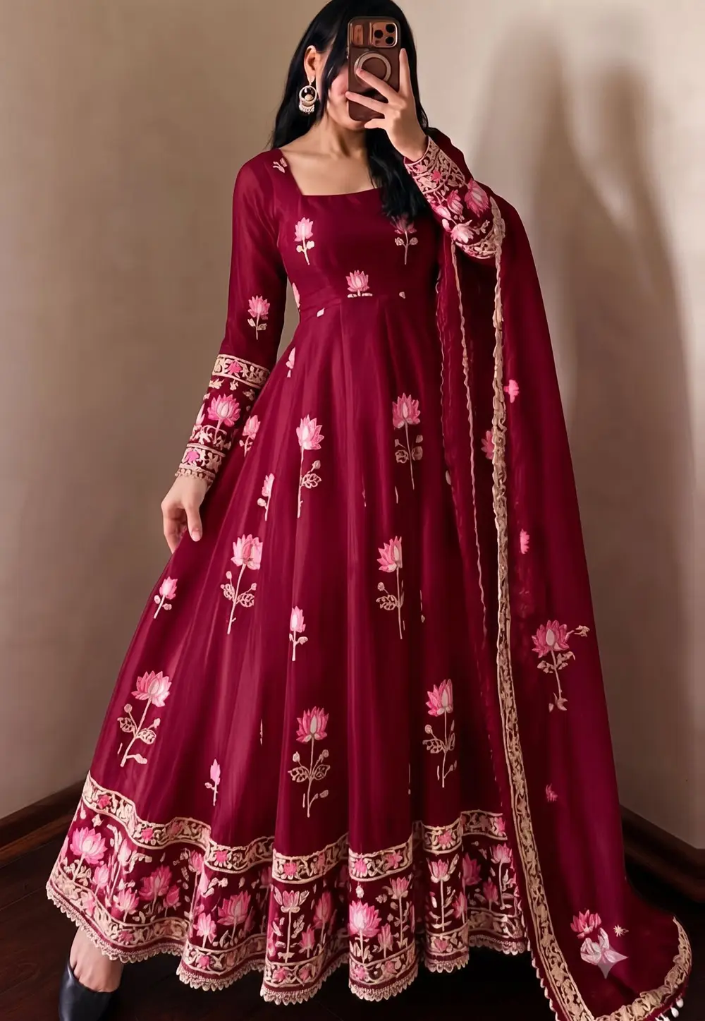 Magenta Silk Readymade Long Anarkali Suit 336241