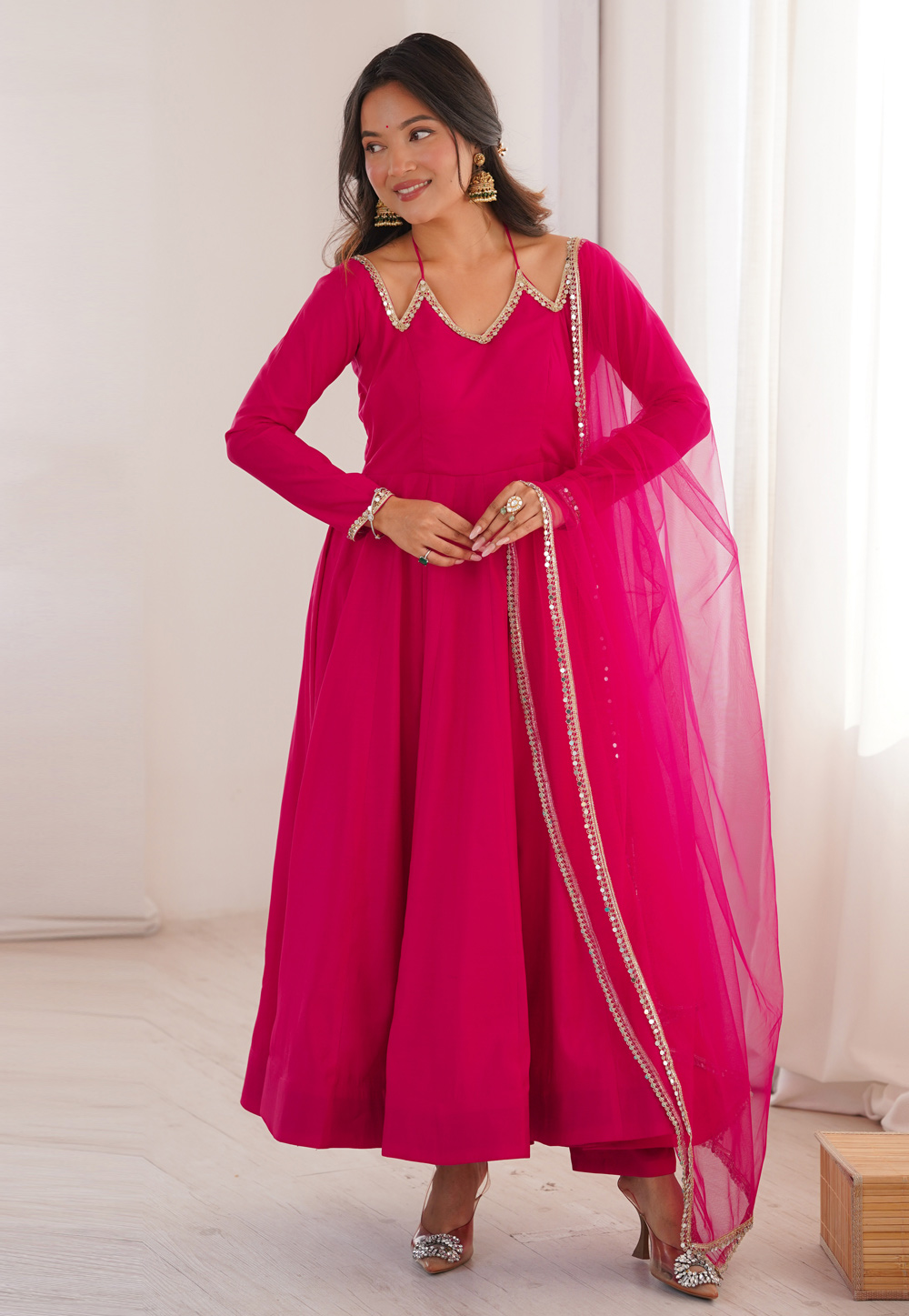 Magenta Silk Readymade Long Anarkali Suit 324740