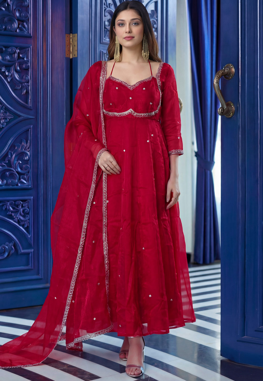 Magenta Silk Readymade Long Anarkali Suit 325464