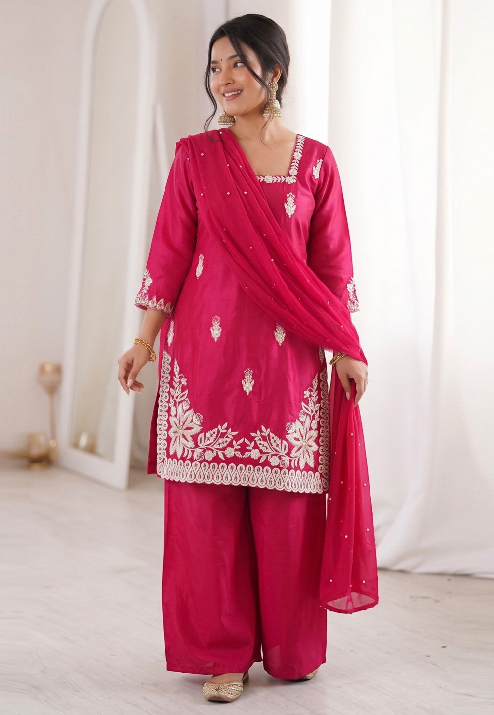 Magenta Silk Readymade Pakistani Suit 329093