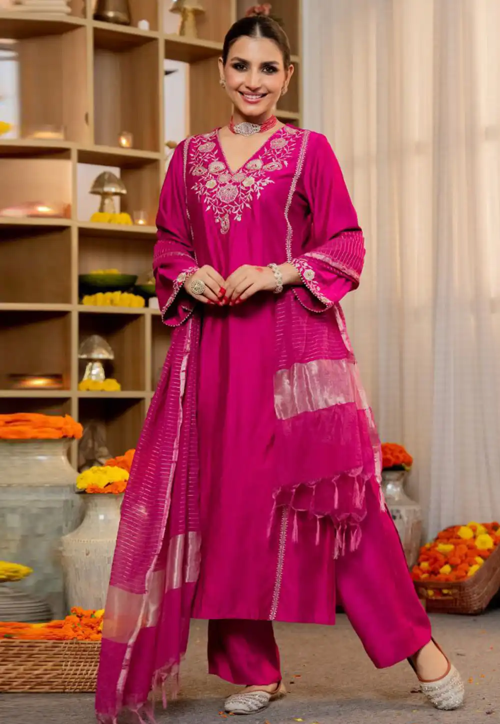 Magenta Silk Readymade Pakistani Suit 323483