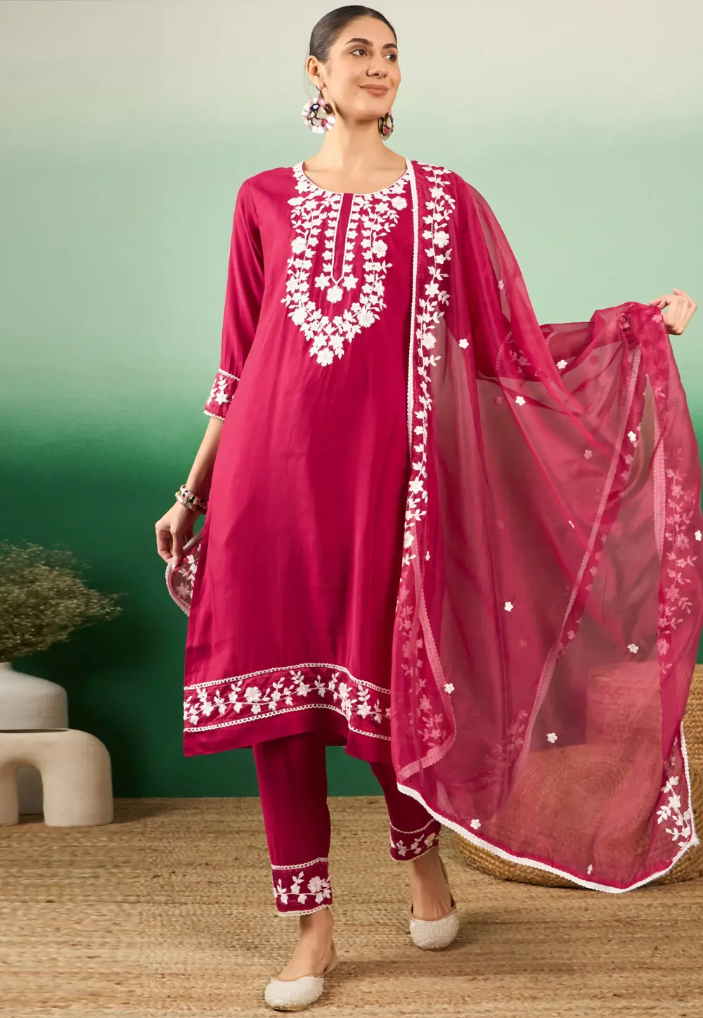 Magenta Silk Readymade Pakistani Suit 332262