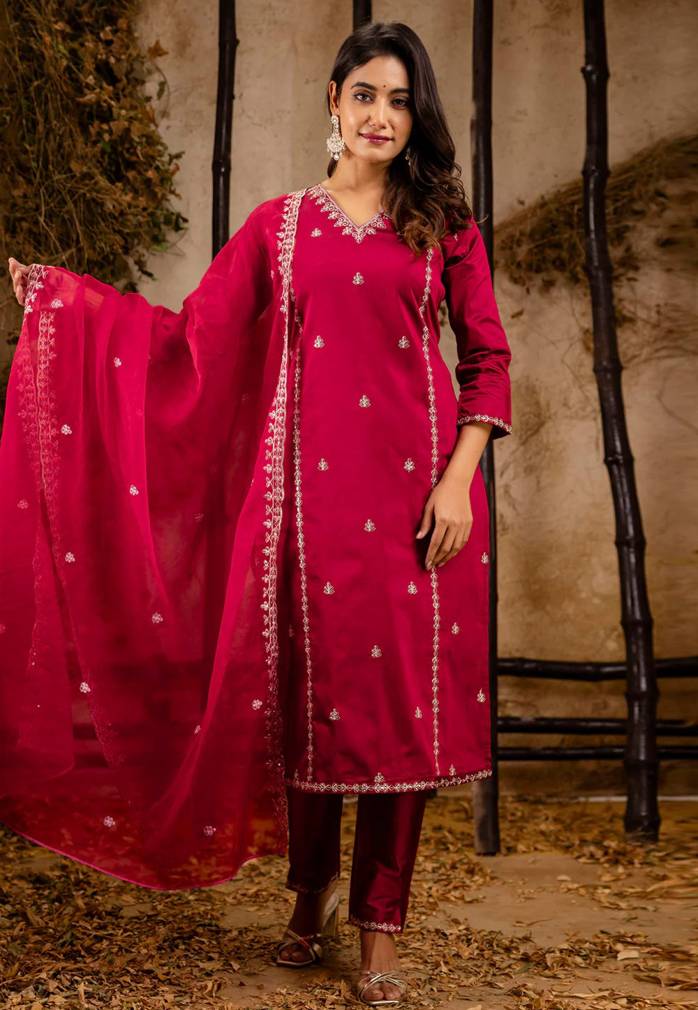 Magenta Silk Readymade Pakistani Suit 307289