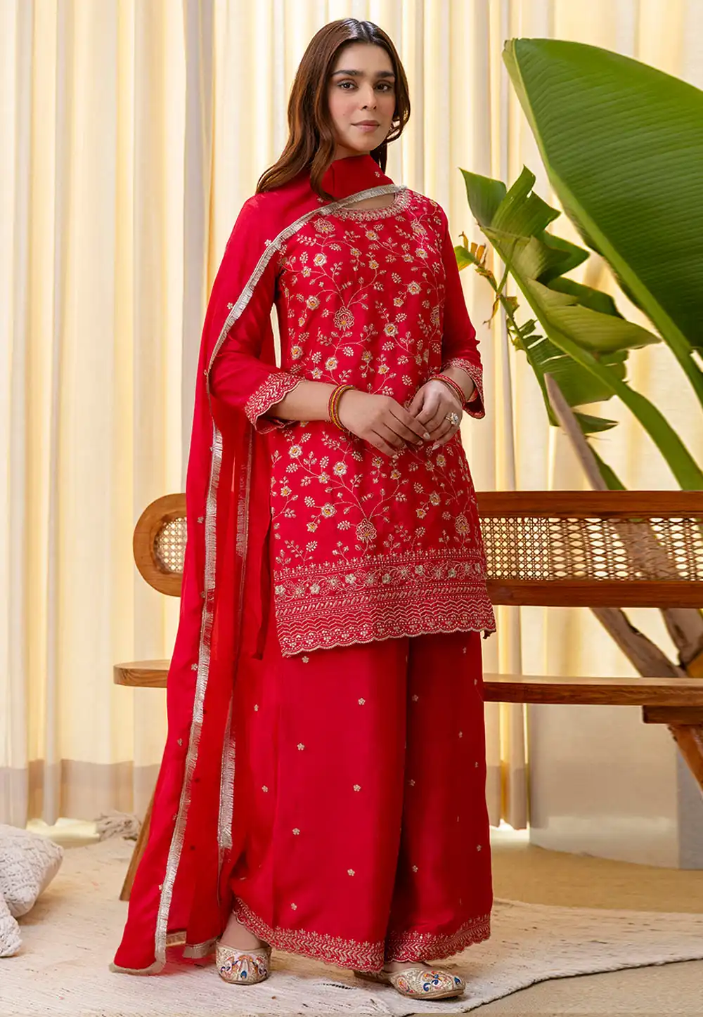 Magenta Silk Readymade Pakistani Suit 324901