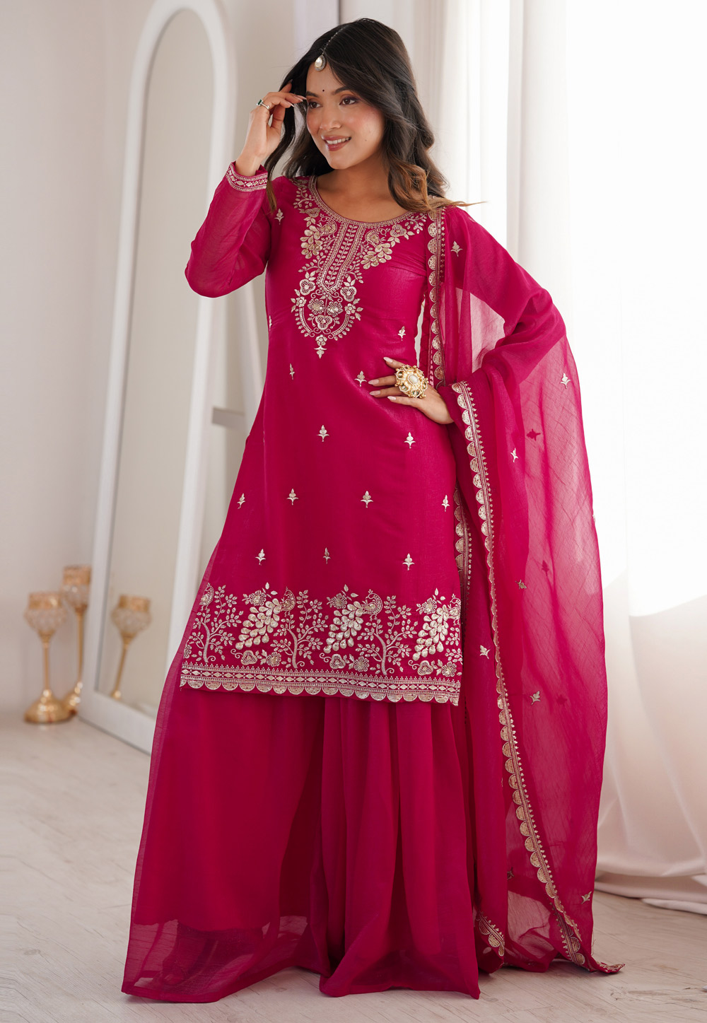 Magenta Silk Readymade Pakistani Suit 325479