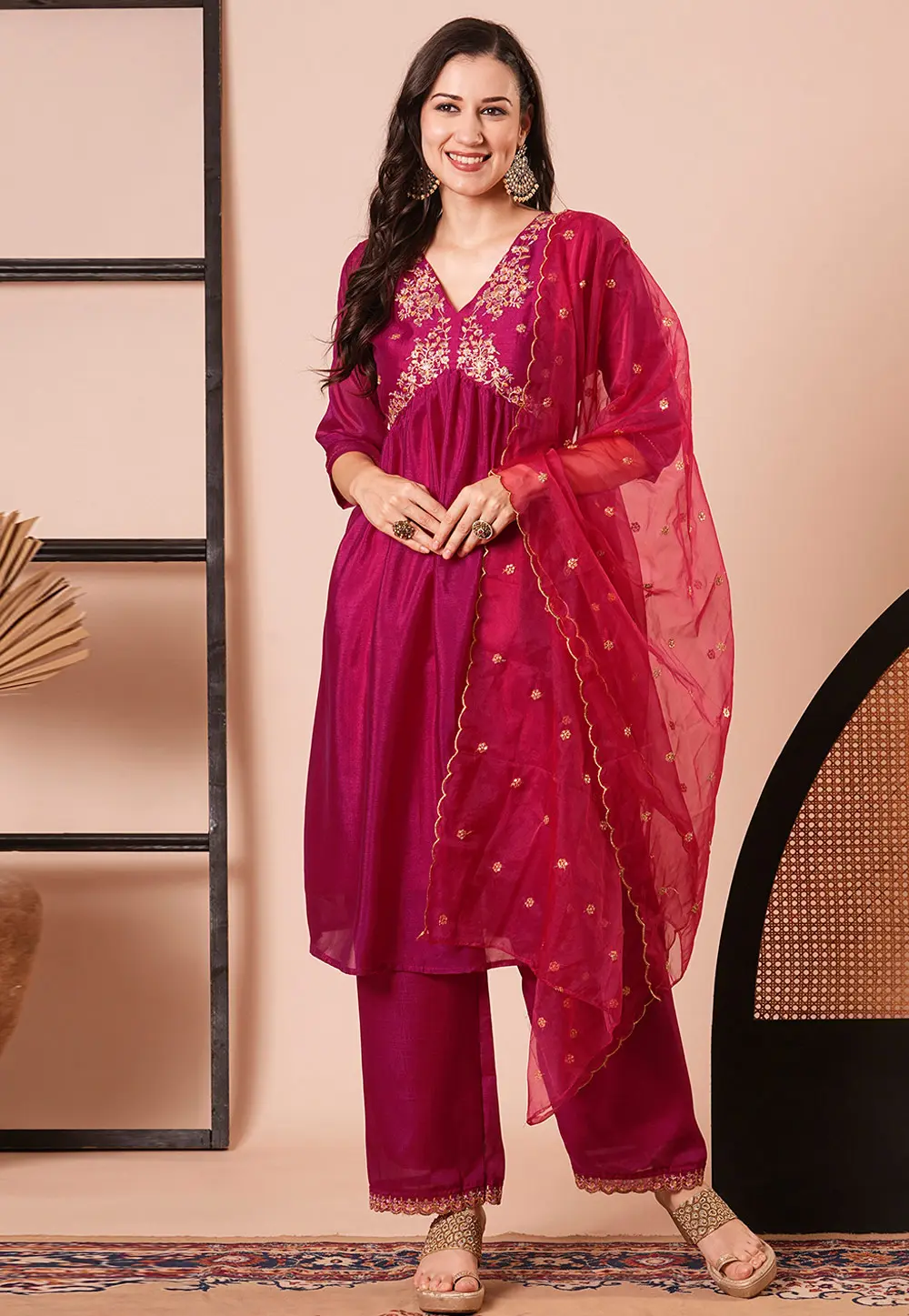 Magenta Silk Readymade Pakistani Suit 299690