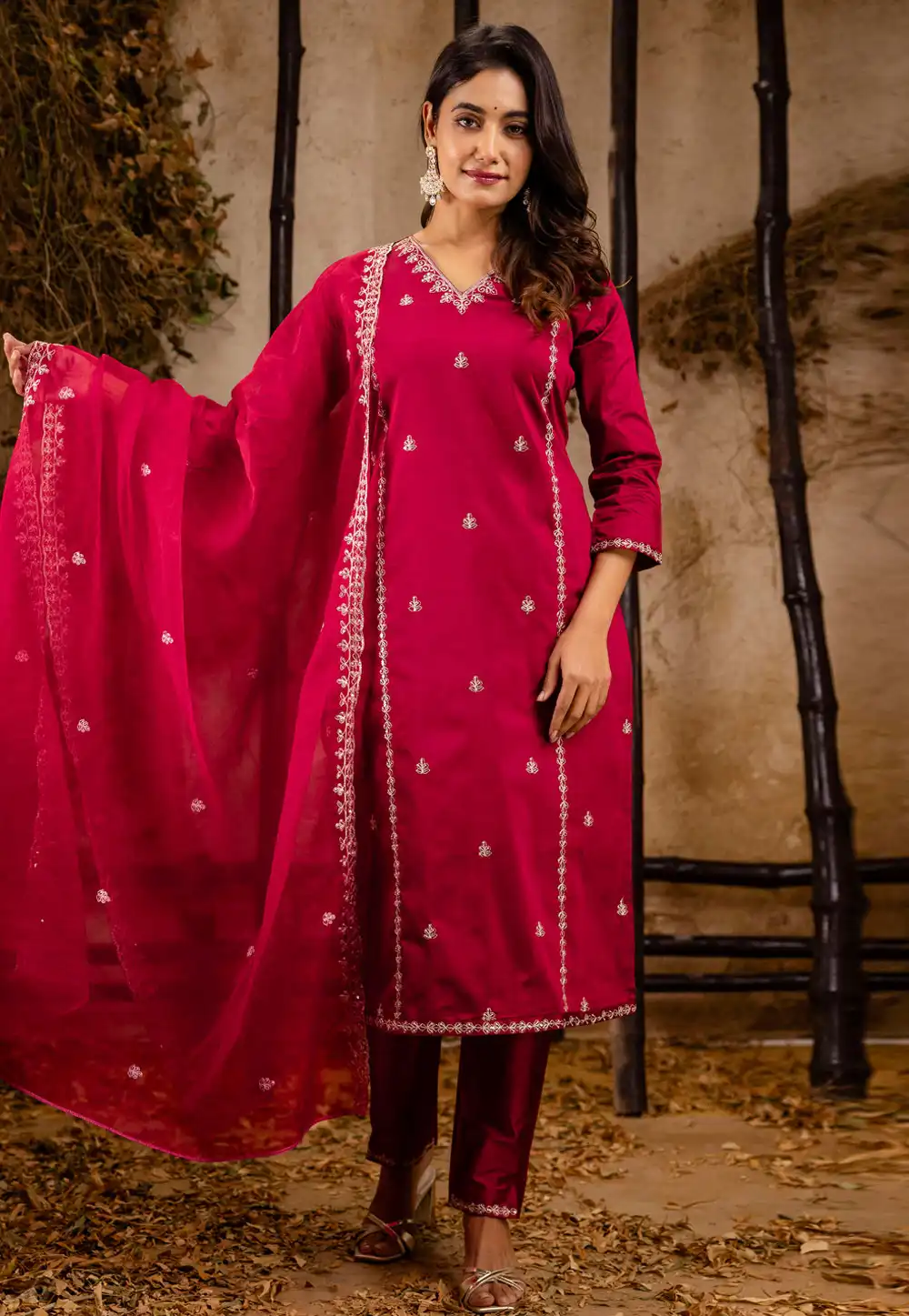 Magenta Silk Readymade Pakistani Suit 329987
