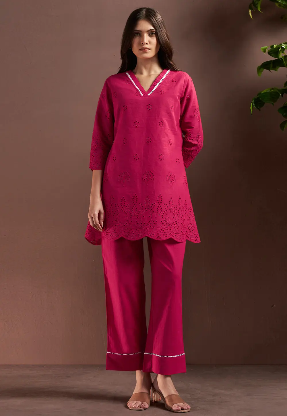 Magenta Silk Readymade Palazzo Suit 331481