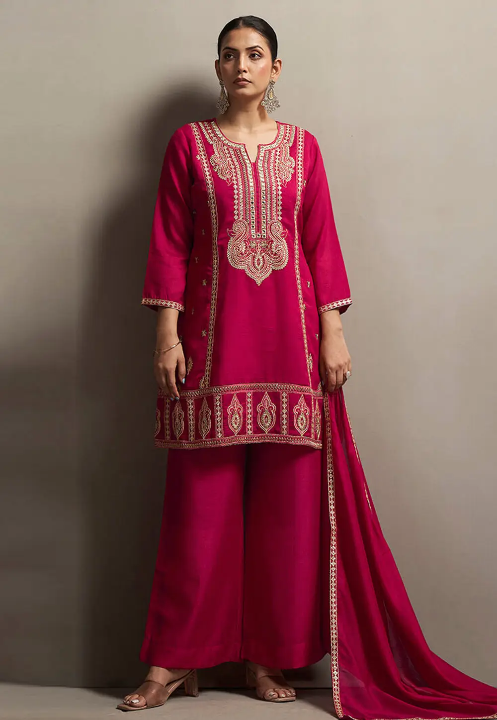 Magenta Silk Readymade Palazzo Suit 334232
