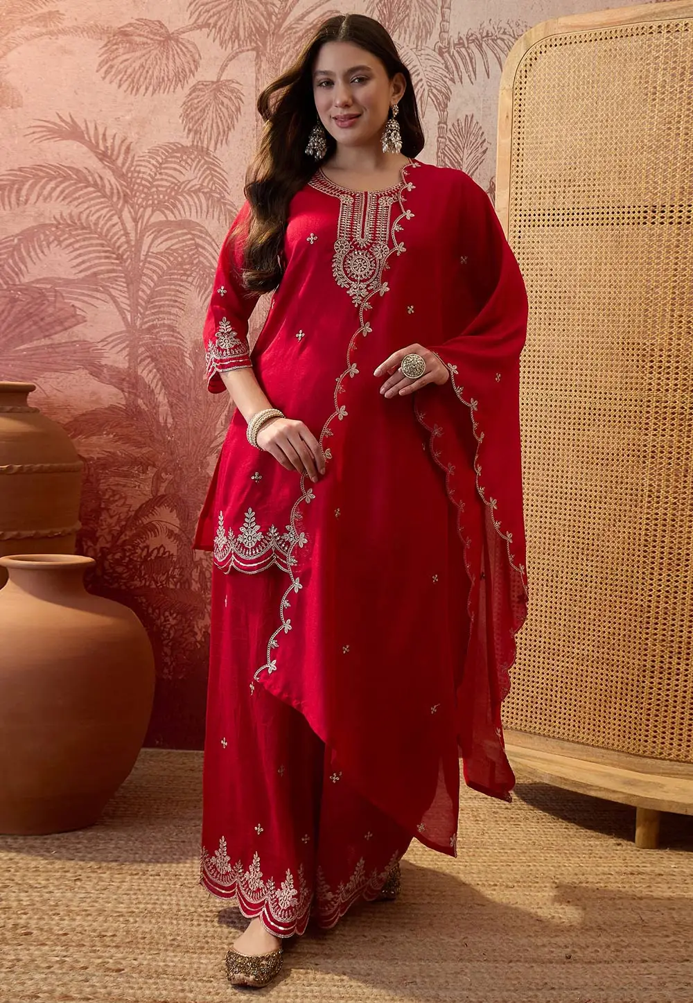 Magenta Silk Readymade Palazzo Suit 334443