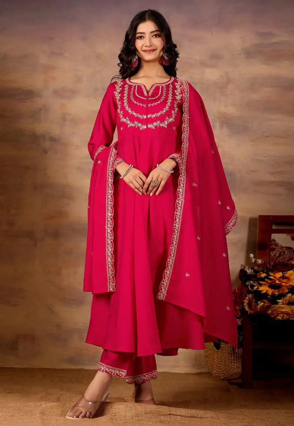 Magenta Silk Readymade Pant Style Suit 323265