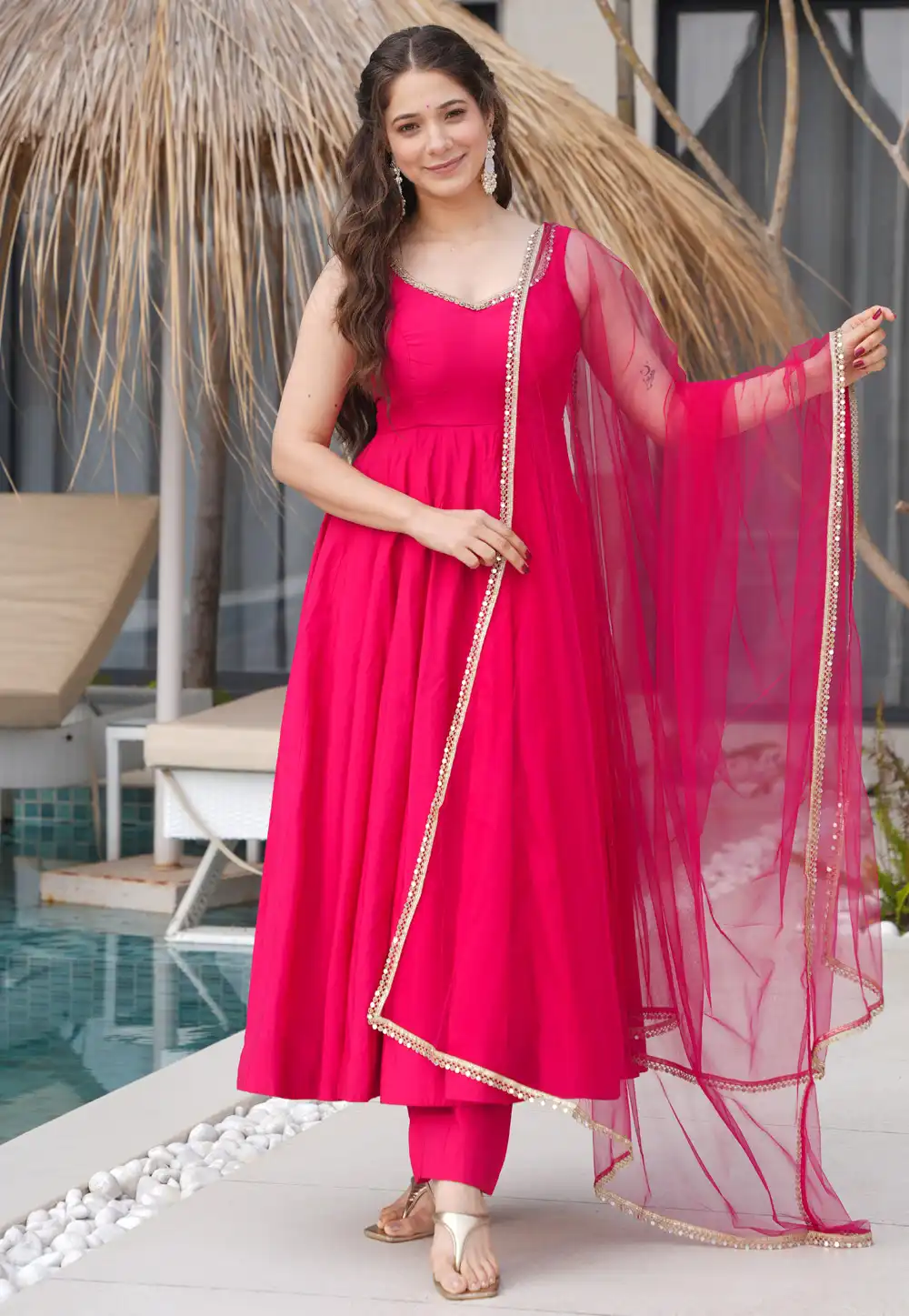 Magenta Silk Readymade Pant Style Suit 316399
