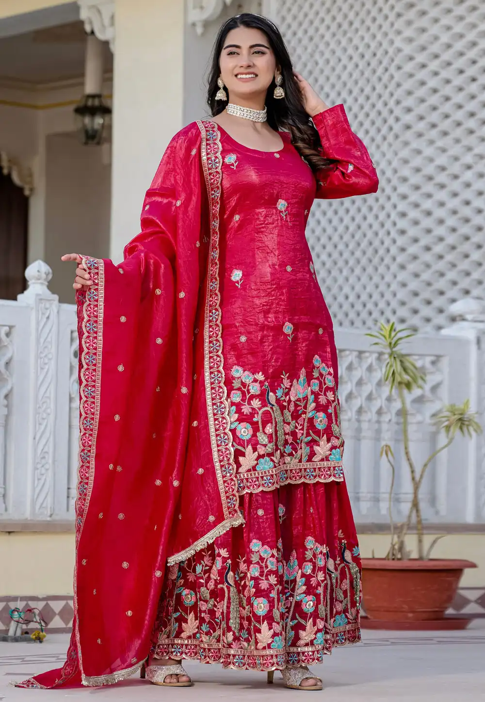 Magenta Silk Readymade Sharara Suit 313731