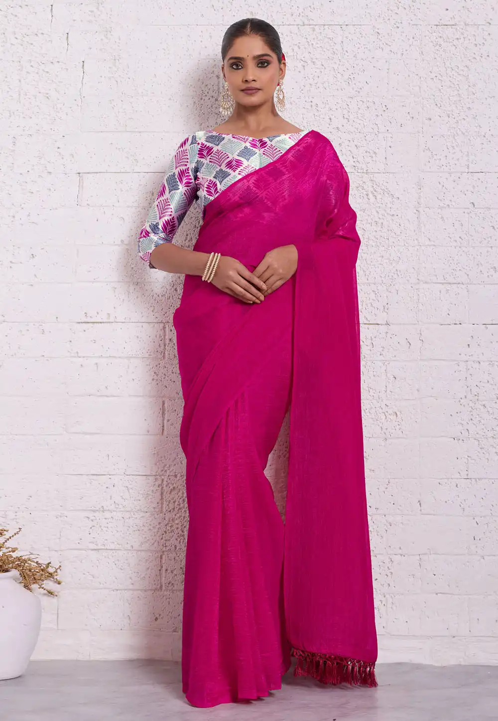 Magenta Silk Saree With Blouse 326359