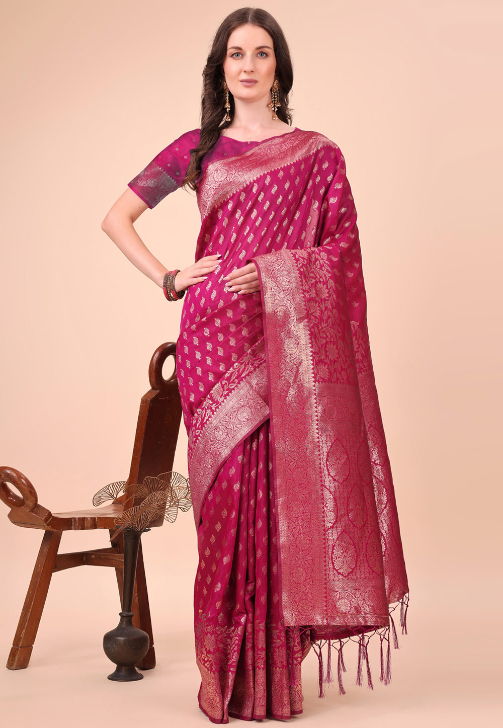 Magenta Silk Saree With Blouse 308648
