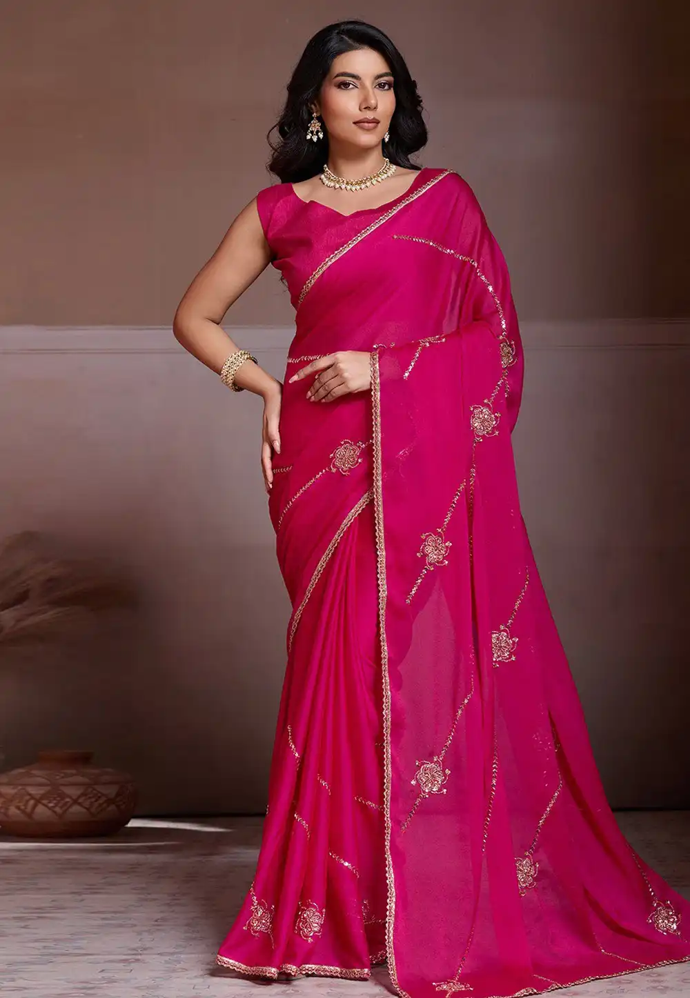 Magenta Silk Saree With Blouse 322515