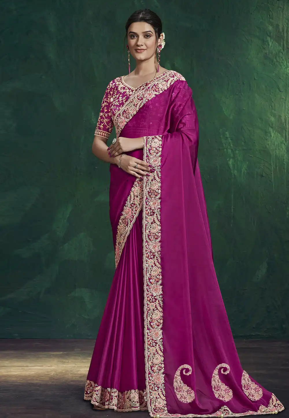 Magenta Silk Saree With Blouse 322949